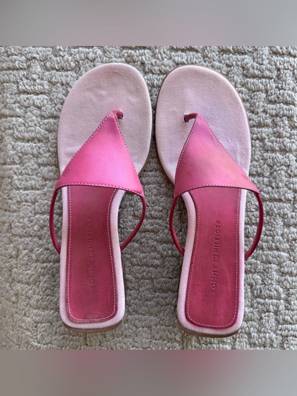 Tommy Hilfiger Pink Toe-Loop Slide Leather Sandals